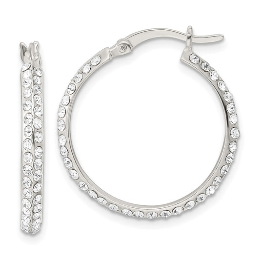 QE15859 Sterling Silver CZ Round Hoop Earrings
