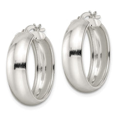 QE15862 Sterling Silver Polished 7x25mm Hoop Earrings