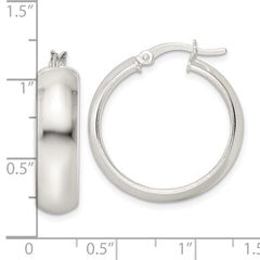 QE15862 Sterling Silver Polished 7x25mm Hoop Earrings