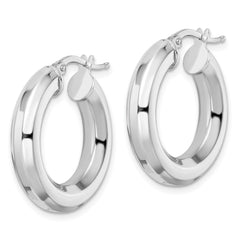 QE15865 Sterling Silver Rhodium-plated 5x24mm Octagon Tube Hoop Earrings