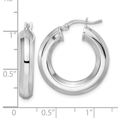 QE15865 Sterling Silver Rhodium-plated 5x24mm Octagon Tube Hoop Earrings