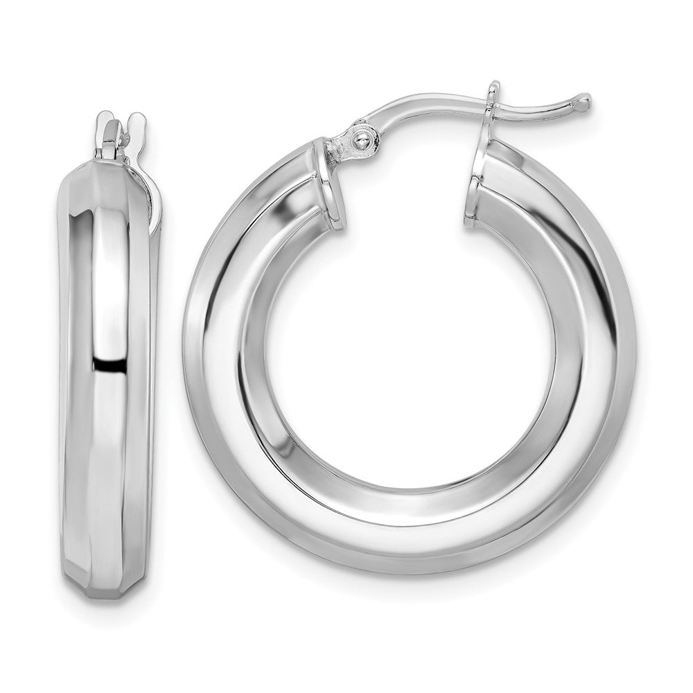 QE15865 Sterling Silver Rhodium-plated 5x24mm Octagon Tube Hoop Earrings