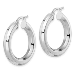QE15866 Sterling Silver Rhodium-plated 5x30mm Octagon Tube Hoop Earrings