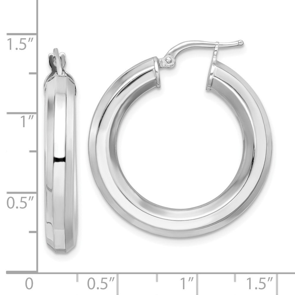 QE15866 Sterling Silver Rhodium-plated 5x30mm Octagon Tube Hoop Earrings