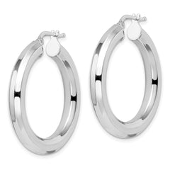 QE15867 Sterling Silver Rhodium-plated 5x34mm Octagon Tube Hoop Earrings