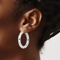 QE15867 Sterling Silver Rhodium-plated 5x34mm Octagon Tube Hoop Earrings