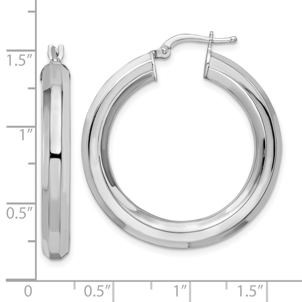 QE15867 Sterling Silver Rhodium-plated 5x34mm Octagon Tube Hoop Earrings