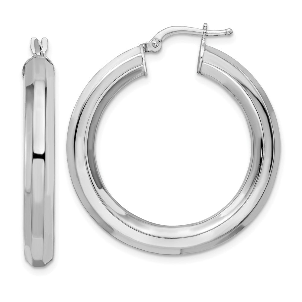 QE15867 Sterling Silver Rhodium-plated 5x34mm Octagon Tube Hoop Earrings