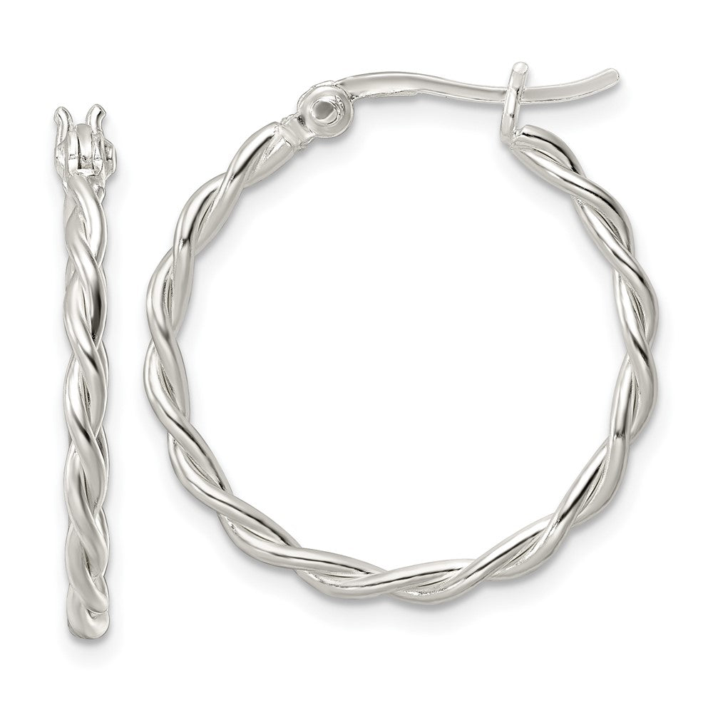 QE15878 Sterling Silver Polished Twisted Hoop Earrings
