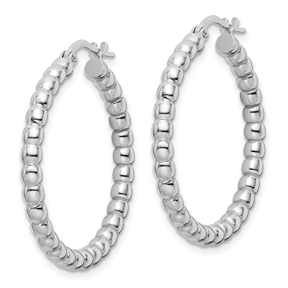 QE15892 Sterling Silver Rhodium-plated Polished 3mm Beaded Hoop Earrings