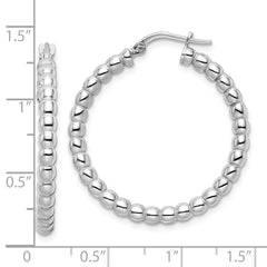 QE15892 Sterling Silver Rhodium-plated Polished 3mm Beaded Hoop Earrings