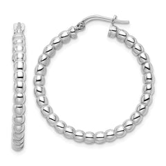 QE15892 Sterling Silver Rhodium-plated Polished 3mm Beaded Hoop Earrings