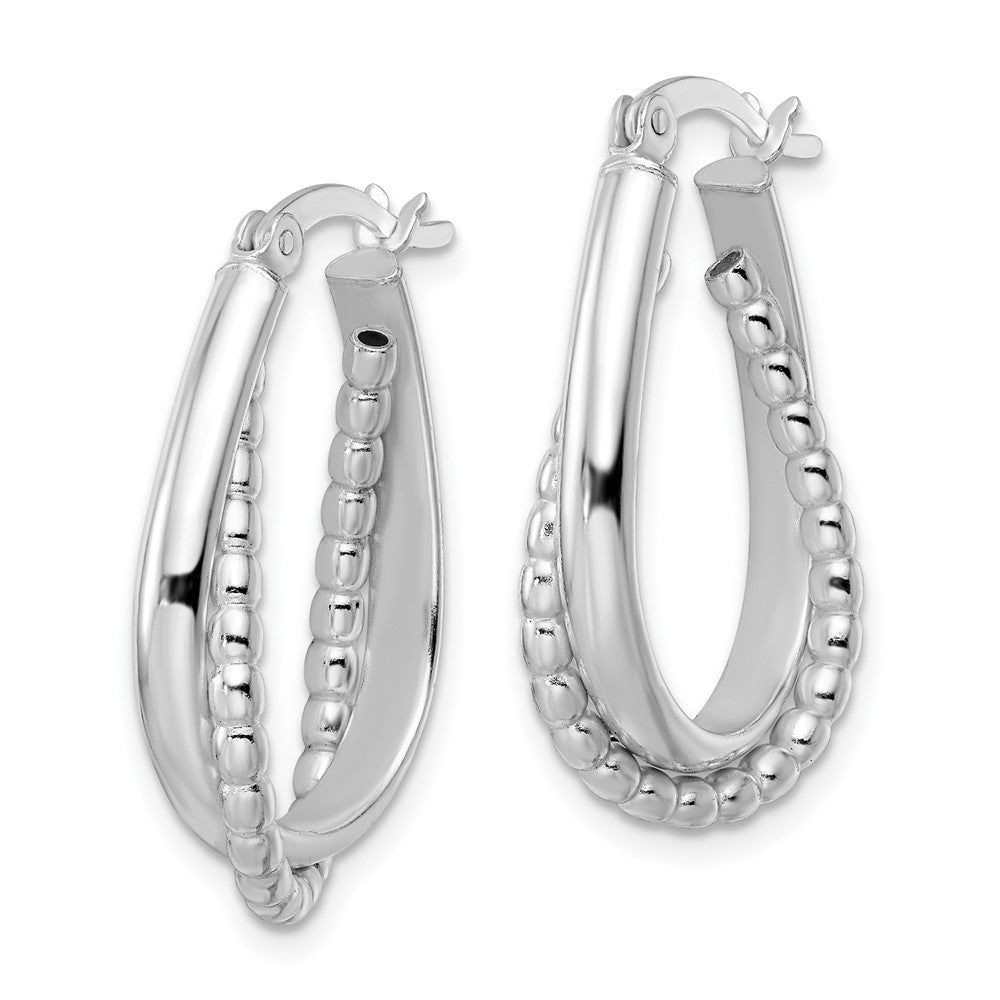 QE15893 Sterling Silver Rhodium-plated Polished Double Oval Hoop Earrings