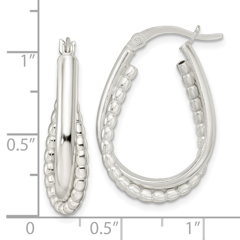 QE15893 Sterling Silver Rhodium-plated Polished Double Oval Hoop Earrings