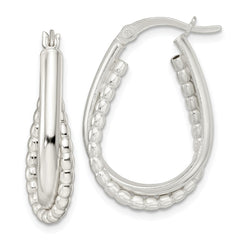 QE15893 Sterling Silver Rhodium-plated Polished Double Oval Hoop Earrings