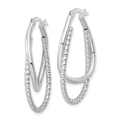 QE15894 Sterling Silver Rhodium-plated Polished Double Oval Hoop Earrings