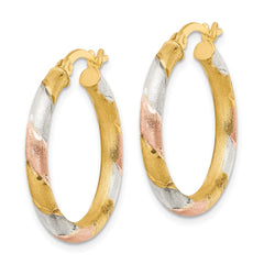 QE15895 Sterling Silver Gold and Rose-tone Diamond-cut Circle Hoop Earrings