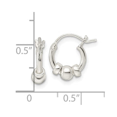 QE15897 Sterling Silver Polished Beaded Circle Hoop Earrings