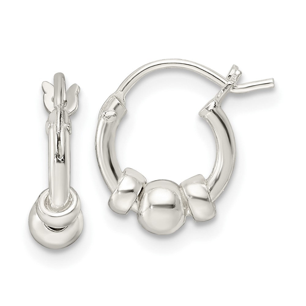 QE15897 Sterling Silver Polished Beaded Circle Hoop Earrings