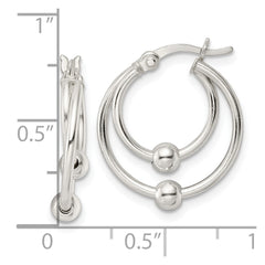 QE15900 Sterling Silver Polished Double Circle Beaded Hoop Earrings
