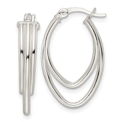 QE15902 Sterling Silver Polished Triple Oval Hoop Earrings