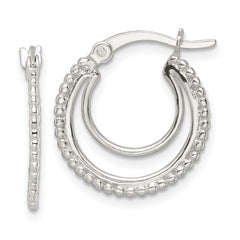QE15906 Sterling Silver Beaded Double Circle Hoop Earrings