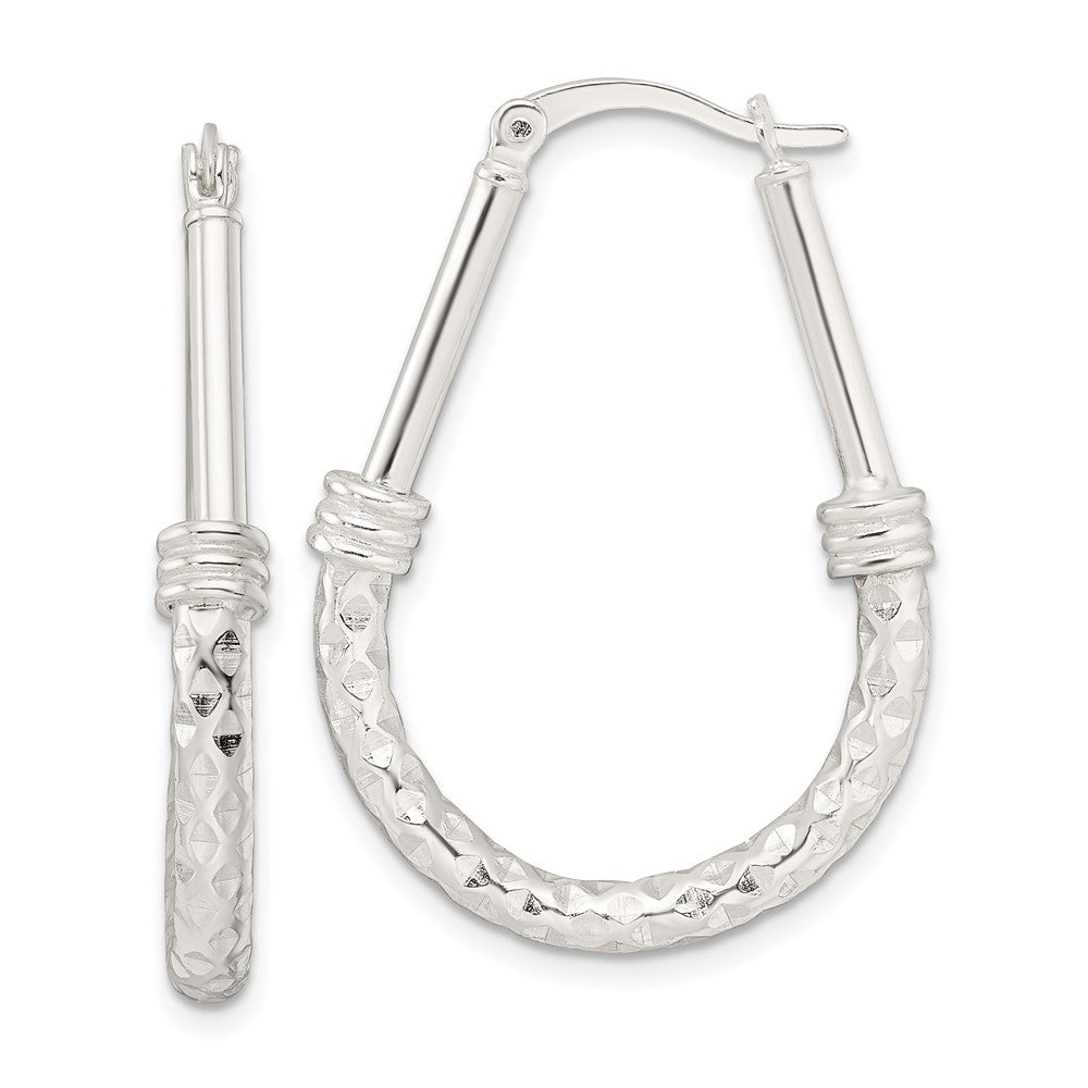 QE15910 Sterling Silver Polished Fancy Oval Hoop Earrings