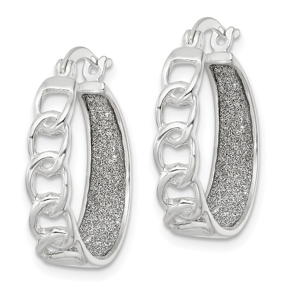 QE15924 Sterling Silver Polished Fabric Glitter Hoop & Links Round Hoop Earrings