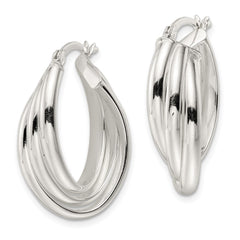 QE15933 Sterling Silver Polished Triple Twisted Oval Hoop Earrings
