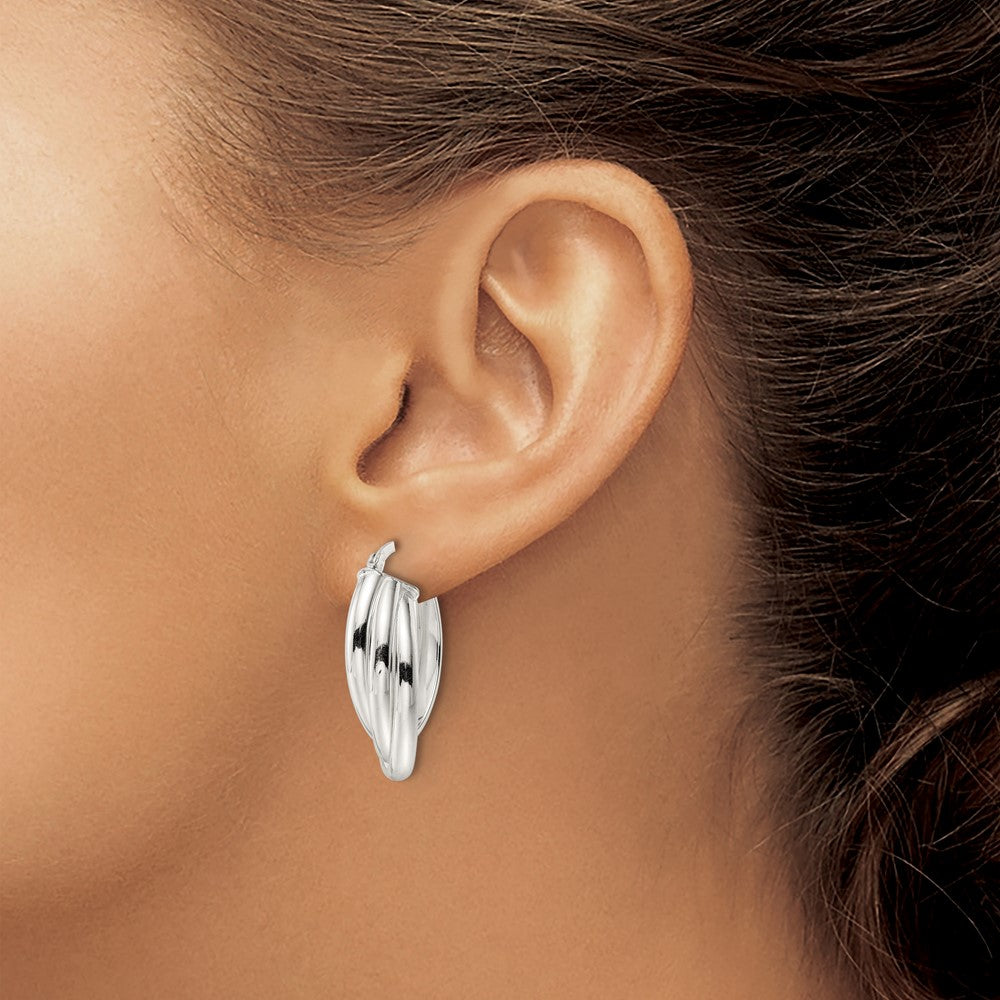 QE15933 Sterling Silver Polished Triple Twisted Oval Hoop Earrings