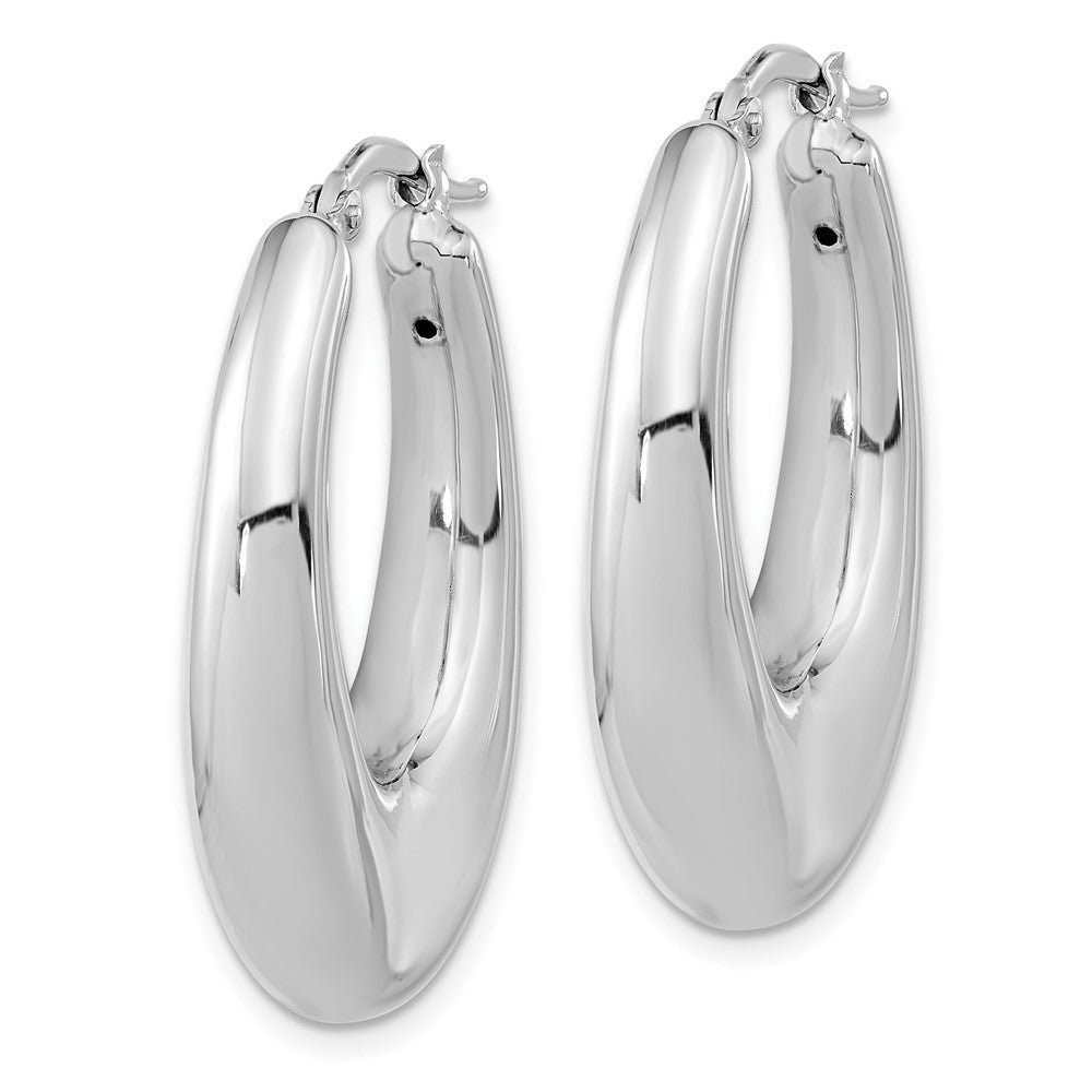 QE15935 Sterling Silve Rhodium-plated Polished Hollow Oval Hoop Earrings