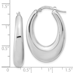 QE15935 Sterling Silve Rhodium-plated Polished Hollow Oval Hoop Earrings