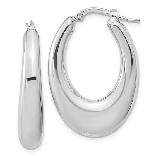 QE15935 Sterling Silve Rhodium-plated Polished Hollow Oval Hoop Earrings
