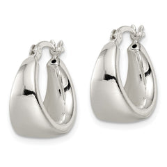 QE15937 Sterling Silver Polished & Tapered Round Hoop Earrings