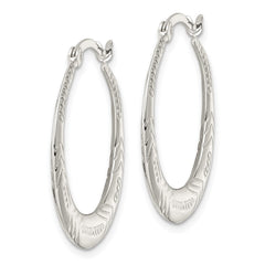 QE15940 Sterling Silver Polished & Textured Knife Edge Round Hoop Earrings