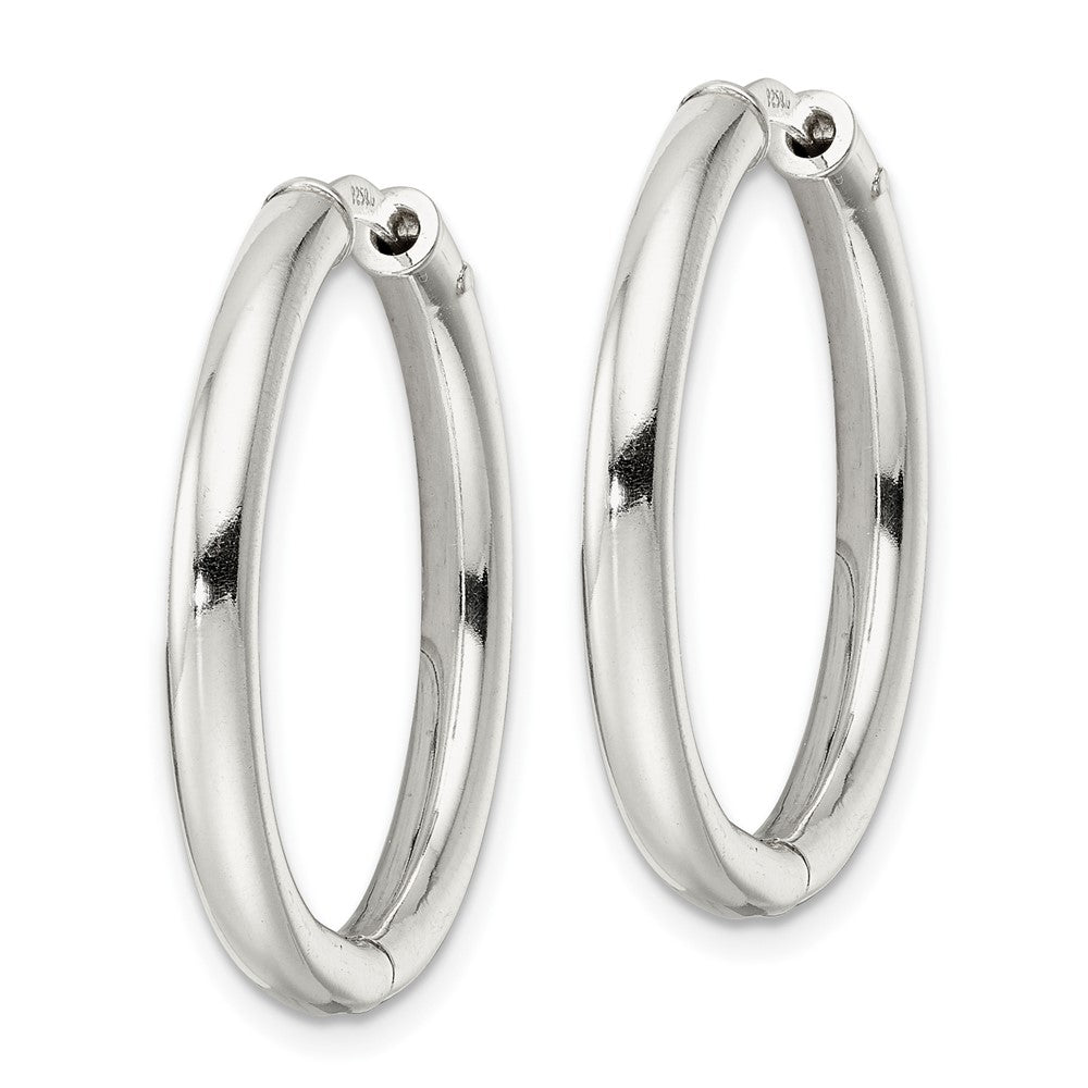 QE15945 Sterling Silver Polished 3x28mm Hinged Tube Hoop Earrings