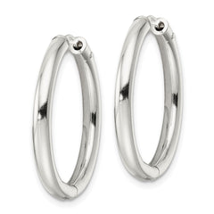 QE15945 Sterling Silver Polished 3x28mm Hinged Tube Hoop Earrings