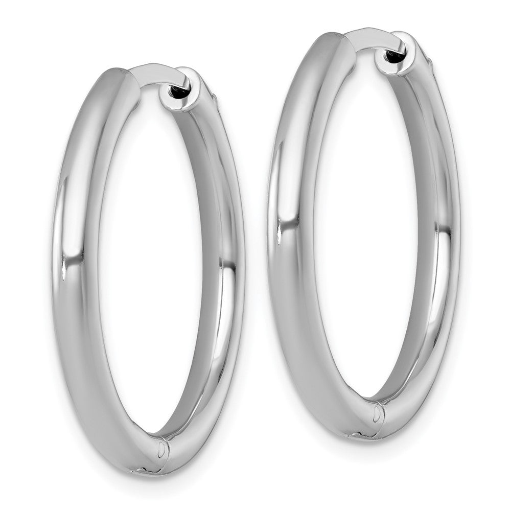 QE15945RH Sterling Silver Rhodium-plated Polished 3x28mm with Safety Lock Round Hinged Hoop Earrings