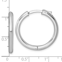 QE15945RH Sterling Silver Rhodium-plated Polished 3x28mm with Safety Lock Round Hinged Hoop Earrings