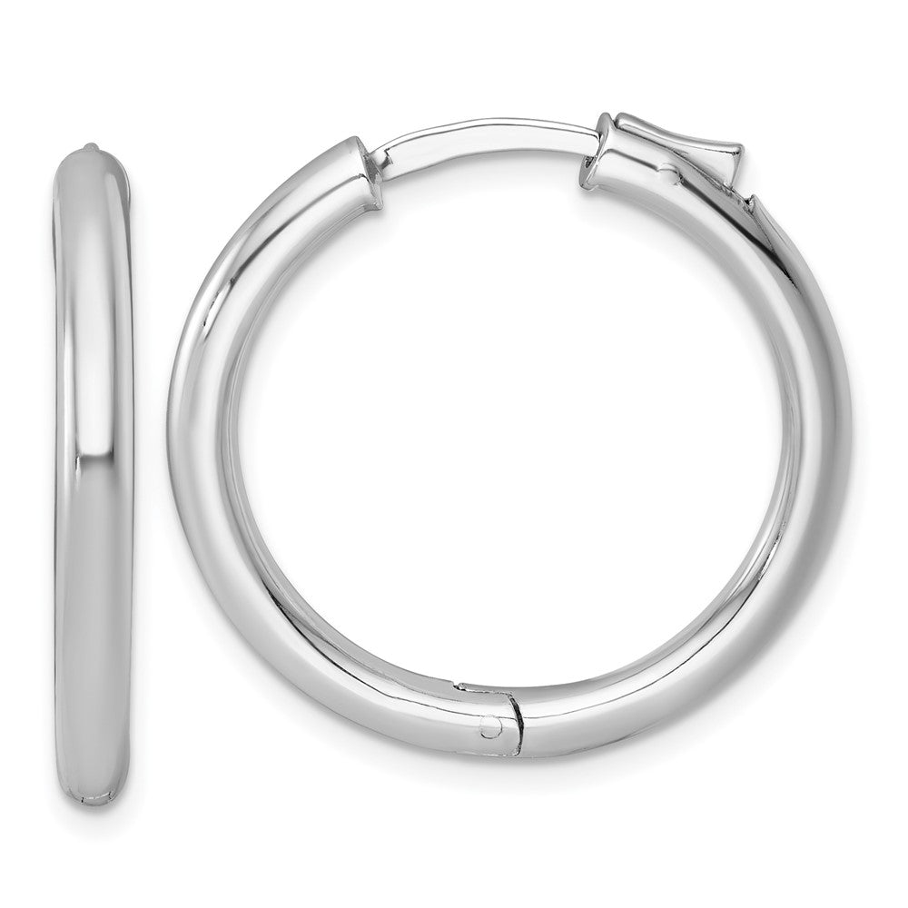 QE15945RH Sterling Silver Rhodium-plated Polished 3x28mm with Safety Lock Round Hinged Hoop Earrings