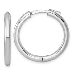 QE15945RH Sterling Silver Rhodium-plated Polished 3x28mm with Safety Lock Round Hinged Hoop Earrings