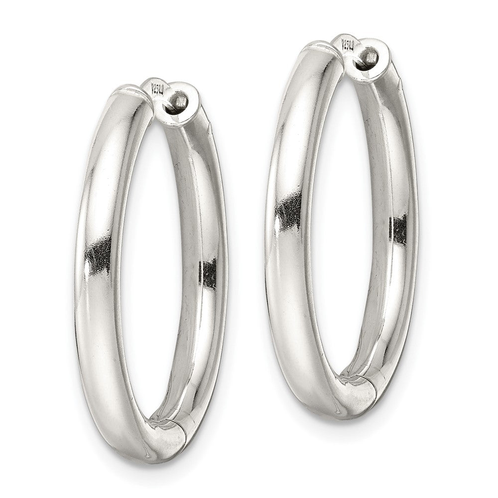 QE15946 Sterling Silver Polished 3x25mm Hinged Tube Hoop Earrings
