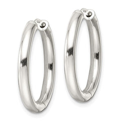QE15946 Sterling Silver Polished 3x25mm Hinged Tube Hoop Earrings