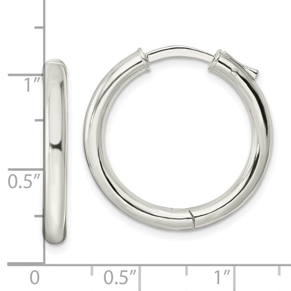 QE15946 Sterling Silver Polished 3x25mm Hinged Tube Hoop Earrings