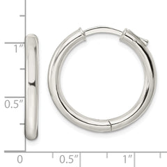 QE15946 Sterling Silver Polished 3x25mm Hinged Tube Hoop Earrings