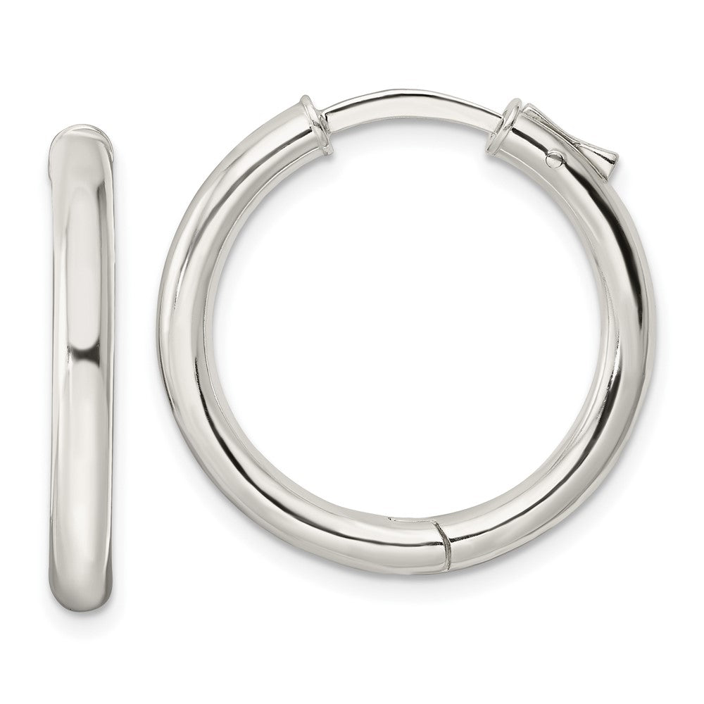 QE15946 Sterling Silver Polished 3x25mm Hinged Tube Hoop Earrings