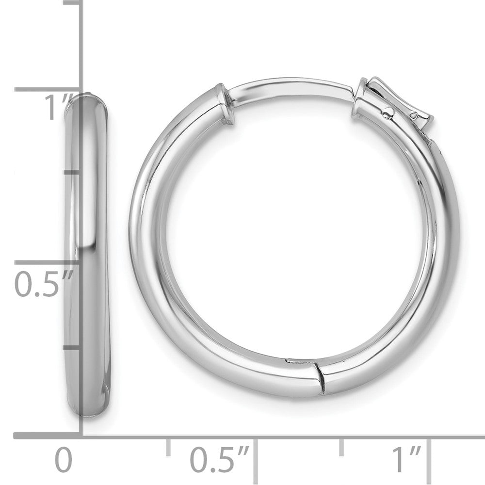 QE15946RH Sterling Silver Rhodium-plated Polished 3x25mm with Safety Lock Round Hinged Hoop Earrings