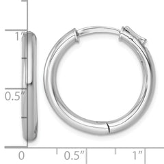 QE15946RH Sterling Silver Rhodium-plated Polished 3x25mm with Safety Lock Round Hinged Hoop Earrings