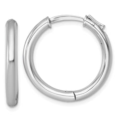 QE15946RH Sterling Silver Rhodium-plated Polished 3x25mm with Safety Lock Round Hinged Hoop Earrings