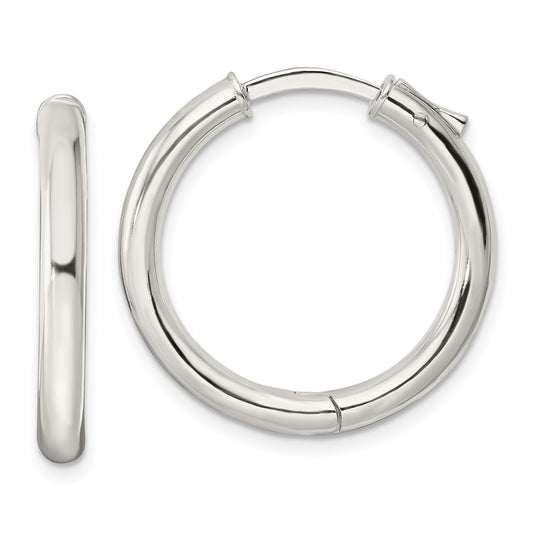 QE15946 Sterling Silver Polished 3x25mm Hinged Tube Hoop Earrings